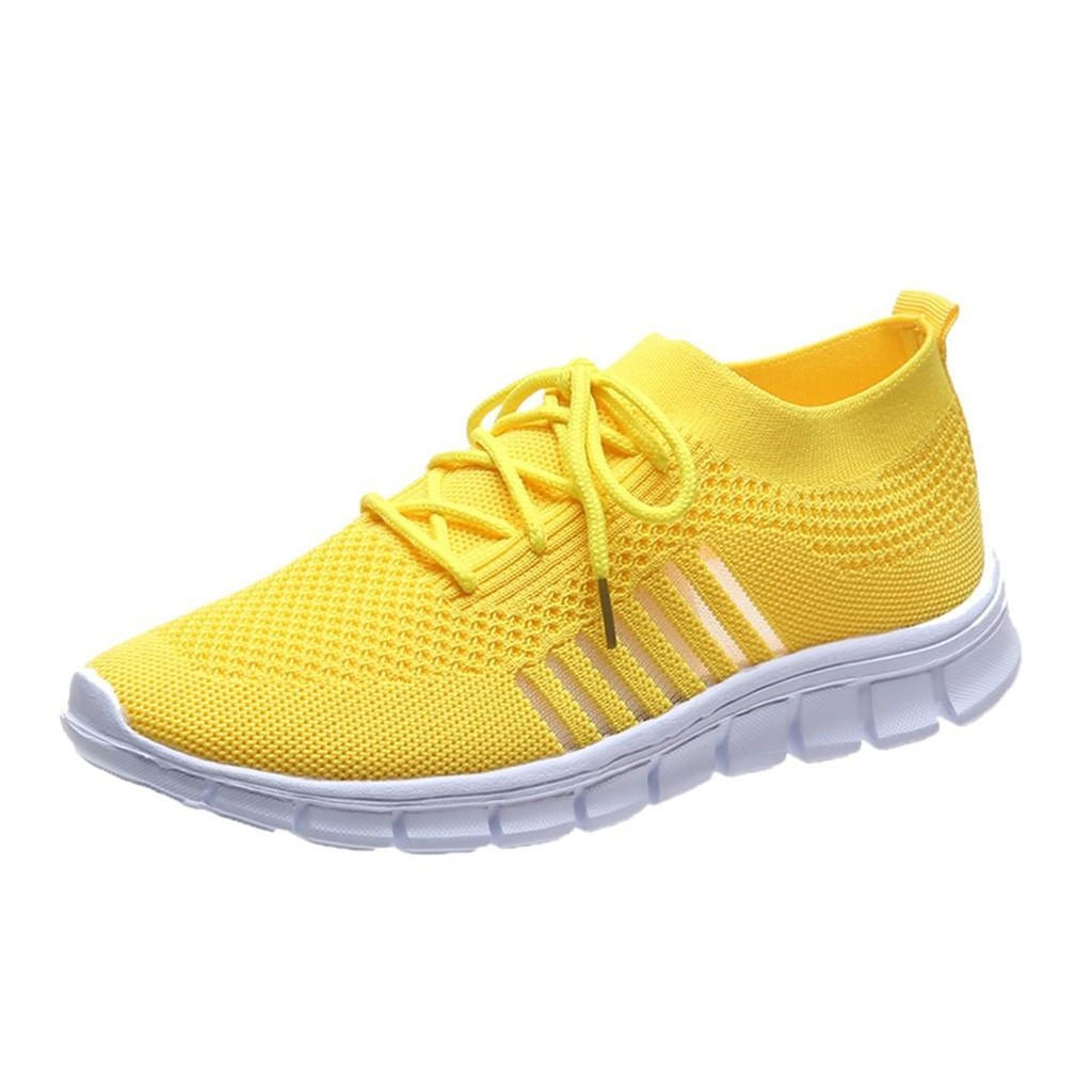 Women's Lace-Up Knit Sneakers with Sock Collar and Striped Midsole