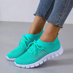 Women's Lace-Up Knit Sneakers with Sock Collar and Striped Midsole