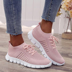 Women's Lace-Up Knit Sneakers with Sock Collar and Striped Midsole
