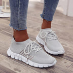 Women's Lace-Up Knit Sneakers with Sock Collar and Striped Midsole