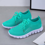 Women's Lace-Up Knit Sneakers with Sock Collar and Striped Midsole