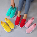 Women's Lace-Up Knit Sneakers with Sock Collar and Striped Midsole