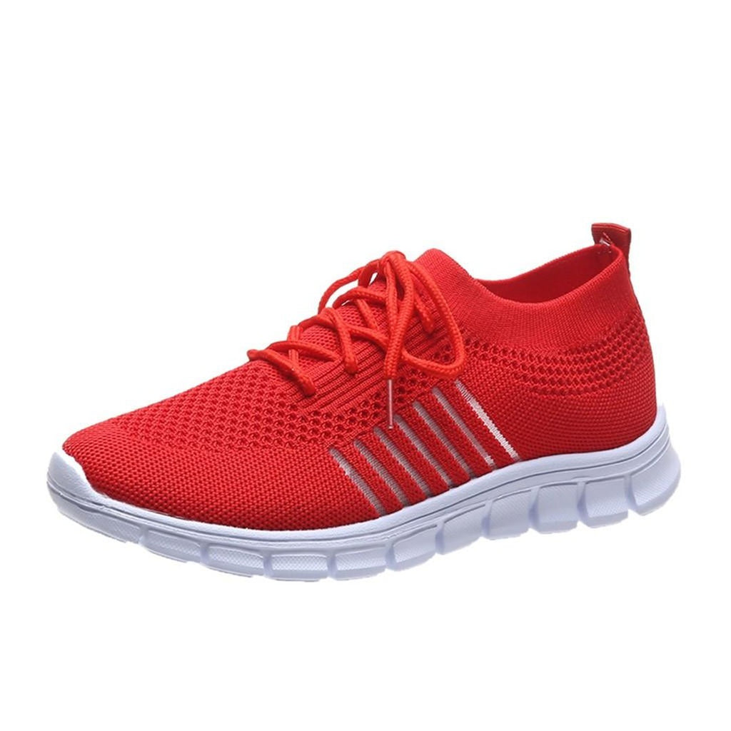 Women's Lace-Up Knit Sneakers with Sock Collar and Striped Midsole