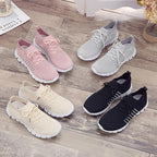 Women's Lace-Up Knit Sneakers with Sock Collar and Striped Midsole