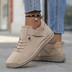 Women's Lace-Up Low-Top Sneakers with Contrast Topstitching and Hook-and-Loop Ankle Strap Tab