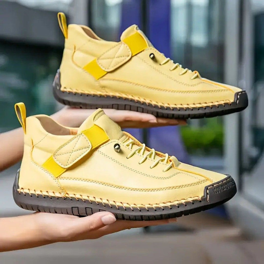 Women's Lace-Up Low-Top Sneakers with Contrast Topstitching and Hook-and-Loop Ankle Strap Tab