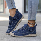 Women's Lace-Up Low-Top Sneakers with Contrast Topstitching and Hook-and-Loop Ankle Strap Tab