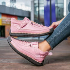 Women's Lace-Up Low-Top Sneakers with Contrast Topstitching and Hook-and-Loop Ankle Strap Tab