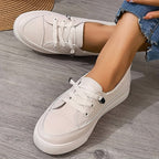 Women's Lace-Up Low-Top Trainers with Round Toe and Flat Textured Outsole