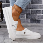 Women's Lace-Up Low-Top Trainers with Round Toe and Flat Textured Outsole