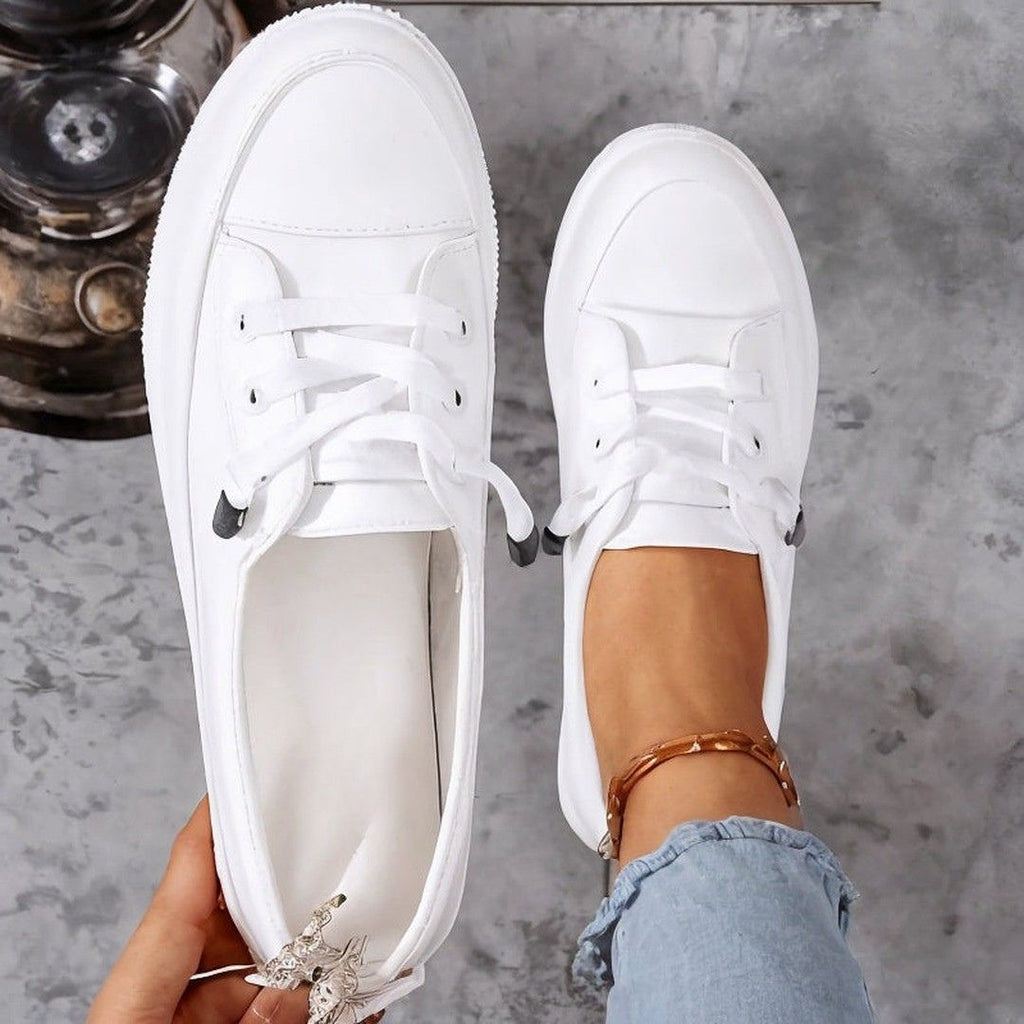 Women's Lace-Up Low-Top Trainers with Round Toe and Flat Textured Outsole