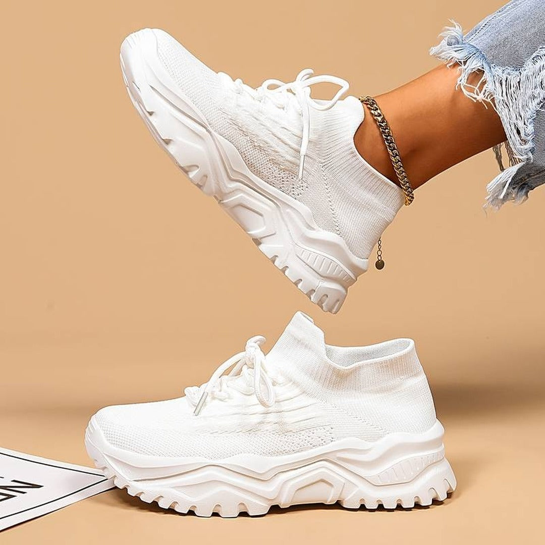 Women's Lace-Up Platform Sneakers with Open-Weave Upper and Chunky Ridged Sole