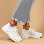 Women's Lace-Up Platform Sneakers with Open-Weave Upper and Chunky Ridged Sole