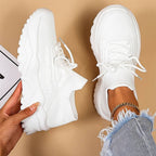 Women's Lace-Up Platform Sneakers with Open-Weave Upper and Chunky Ridged Sole