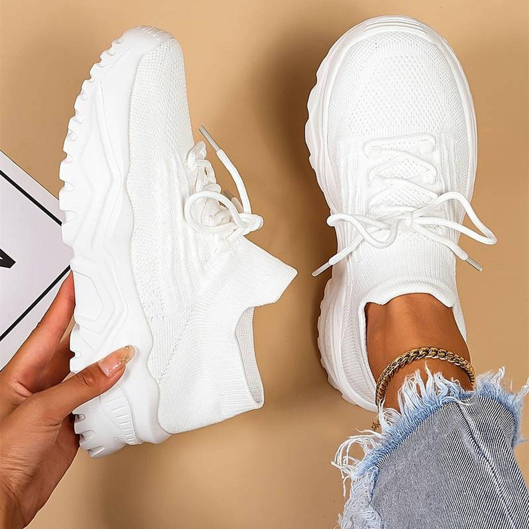 Women's Lace-Up Platform Sneakers with Open-Weave Upper and Chunky Ridged Sole