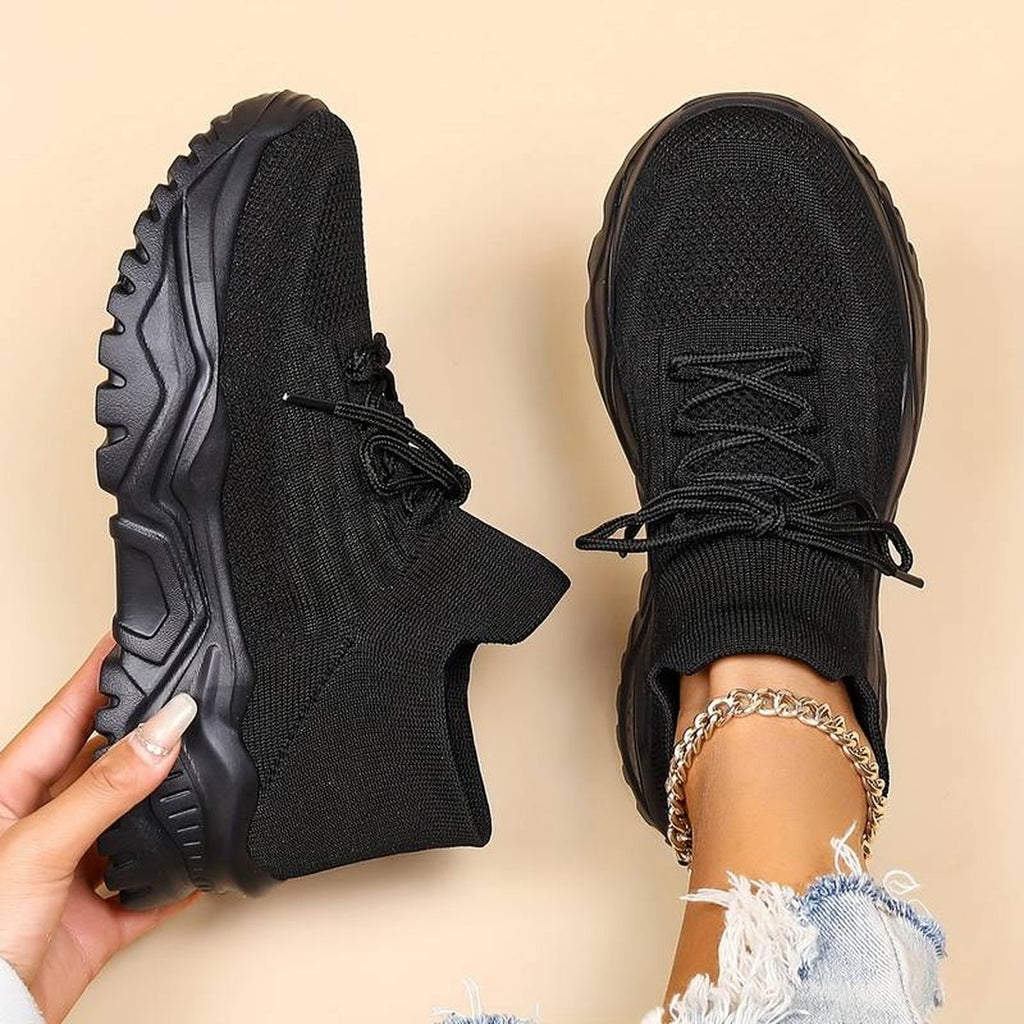 Women's Lace-Up Platform Sneakers with Open-Weave Upper and Chunky Ridged Sole