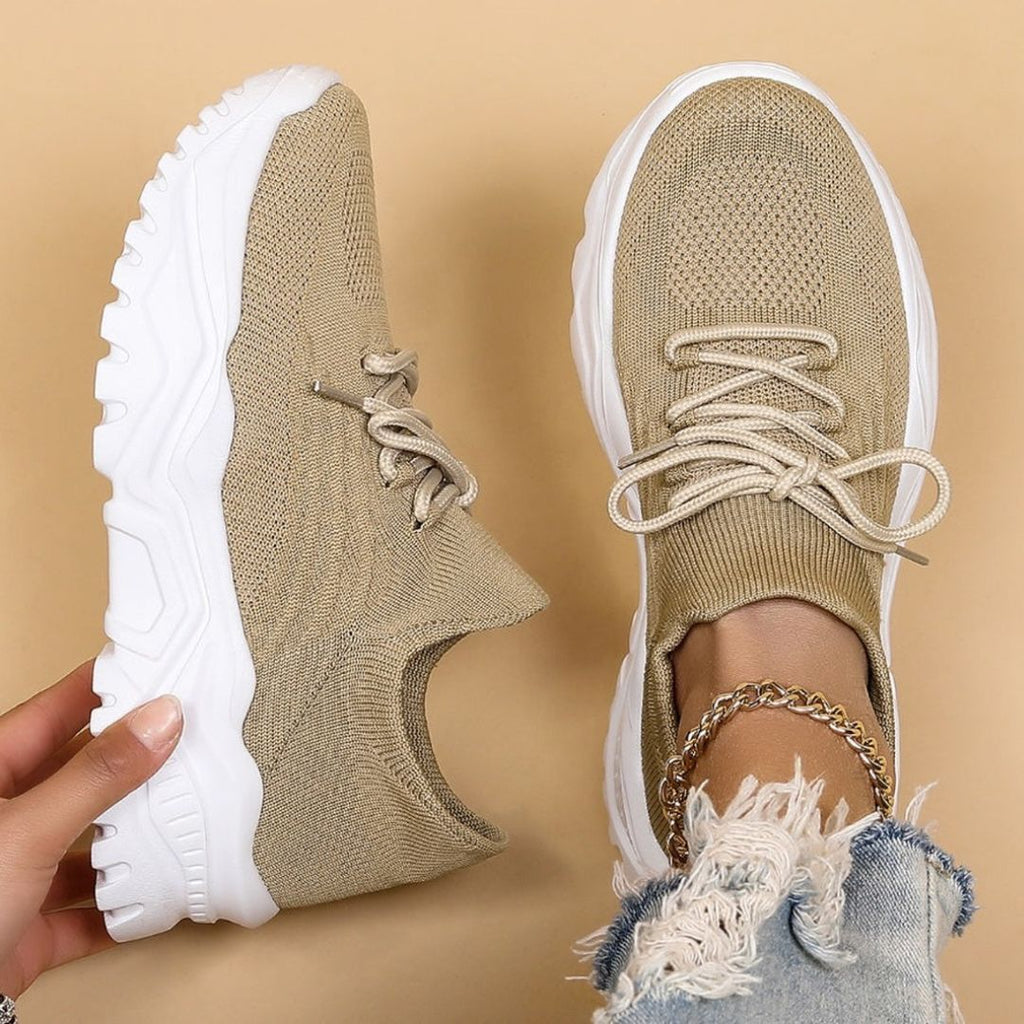 Women's Lace-Up Platform Sneakers with Open-Weave Upper and Chunky Ridged Sole