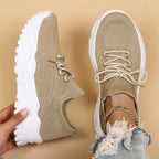 Women's Lace-Up Platform Sneakers with Open-Weave Upper and Chunky Ridged Sole