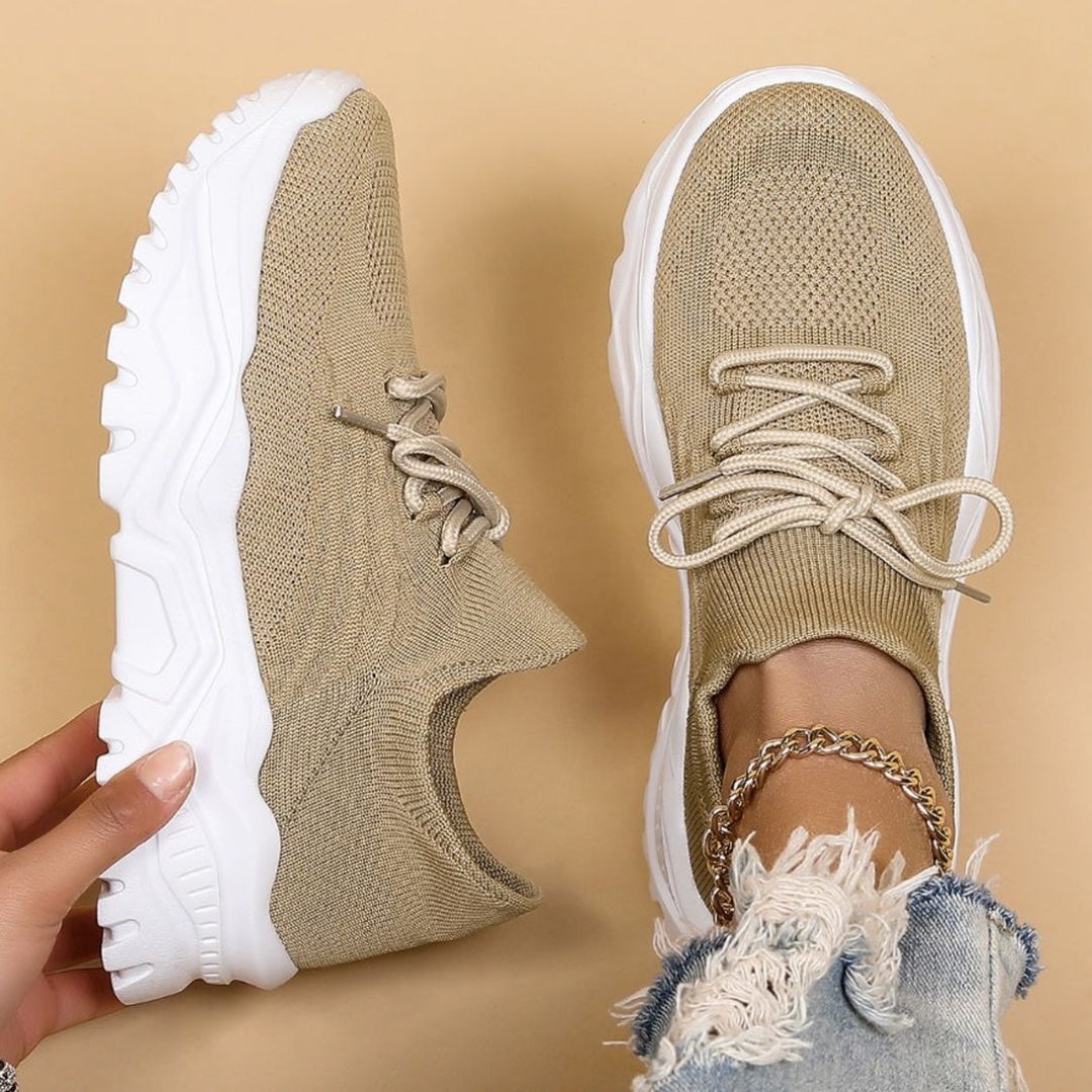 Women's Lace-Up Platform Sneakers with Open-Weave Upper and Chunky Ridged Sole
