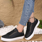 Women's Lace-Up Trainers with Diamond-Quilted Upper and Gold-Tone Eyelet Detail