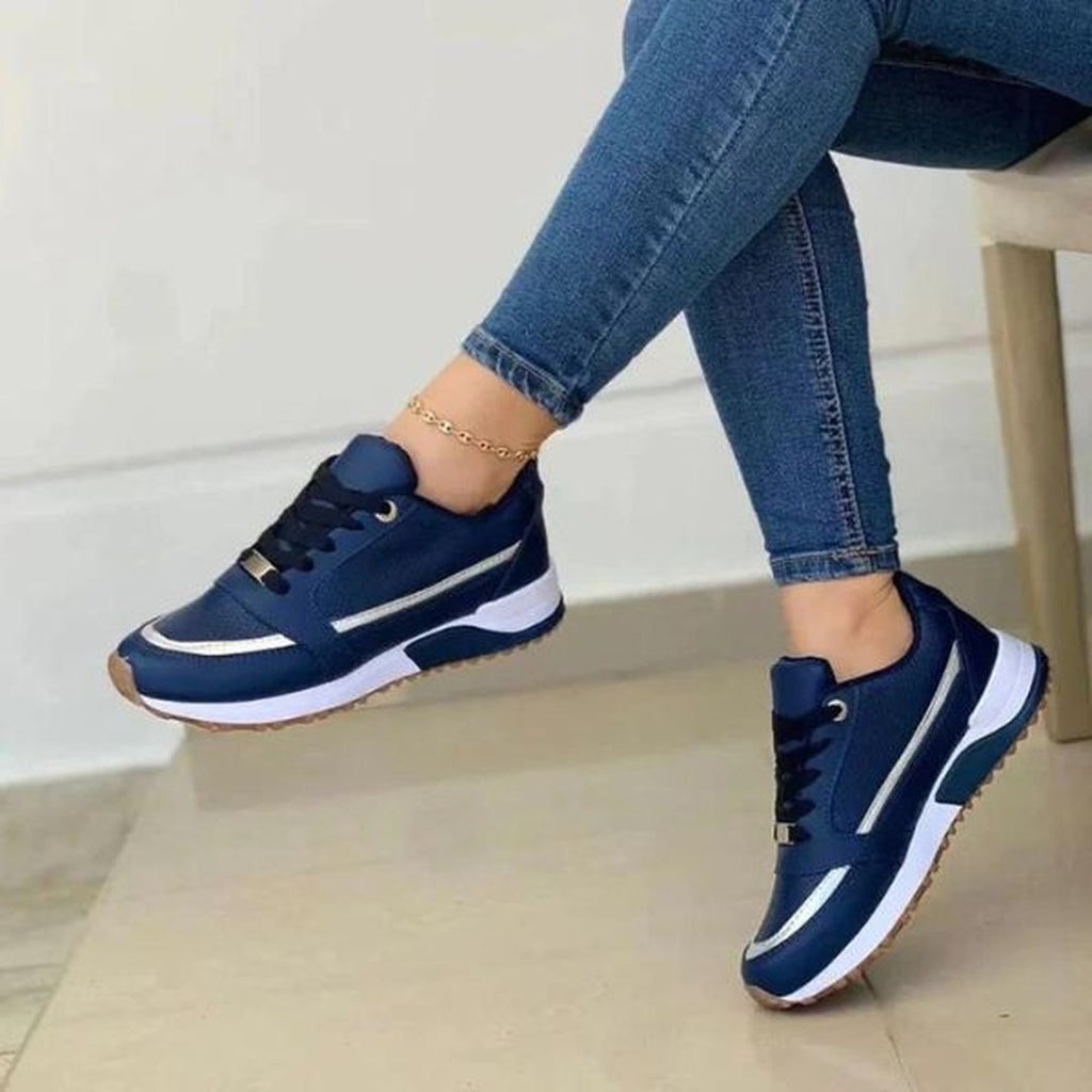Women's Lace-Up Trainers with Metallic Stripe Accent and Ridged Platform Sole