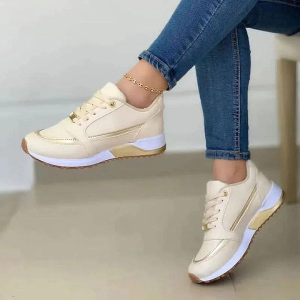 Women's Lace-Up Trainers with Metallic Stripe Accent and Ridged Platform Sole