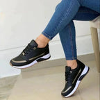 Women's Lace-Up Trainers with Metallic Stripe Accent and Ridged Platform Sole