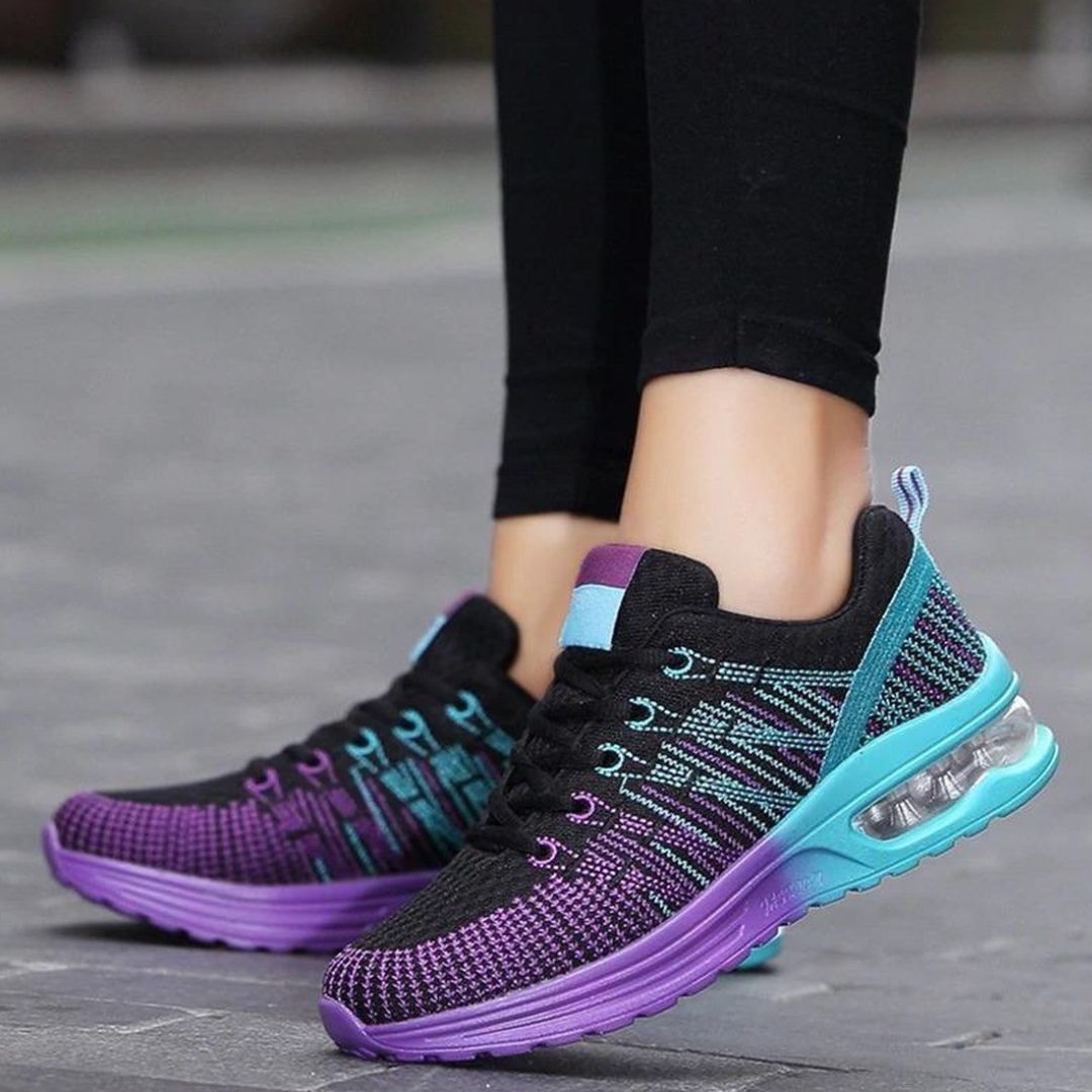 Women's Lace-Up Trainers with Multi-Colour Open-Weave Upper and Visible Air Unit Midsole
