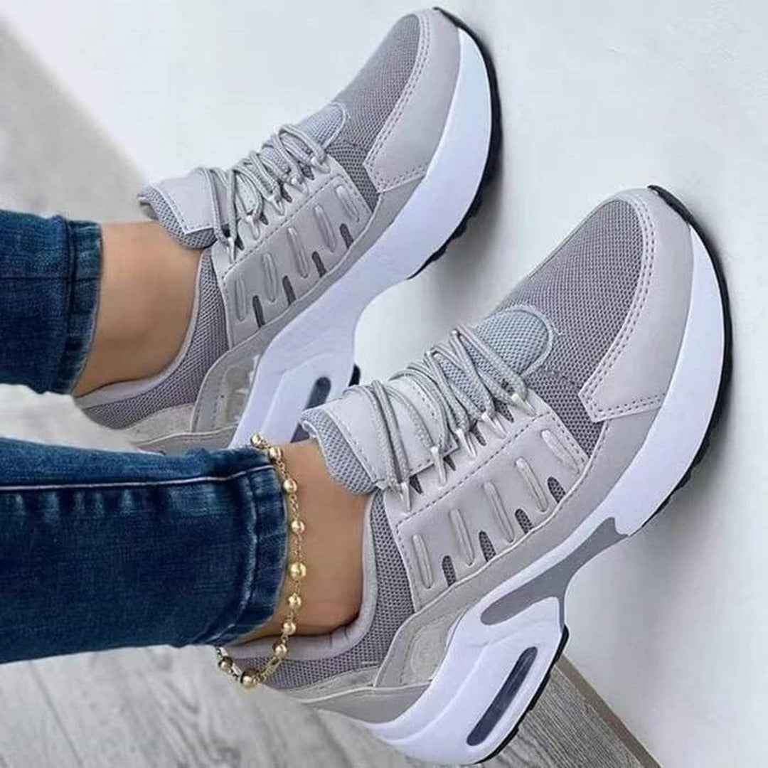 Women's Lace-Up Trainers with Perforated Panel Detail and Chunky Platform Sole