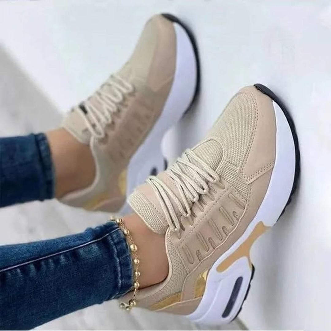 Women's Lace-Up Trainers with Perforated Panel Detail and Chunky Platform Sole