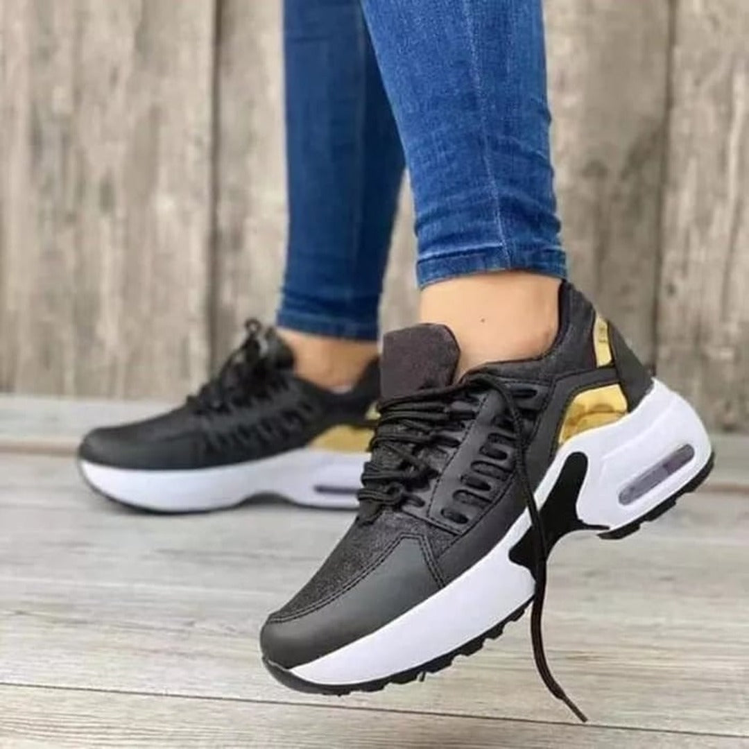Women's Lace-Up Trainers with Perforated Panel Detail and Chunky Platform Sole