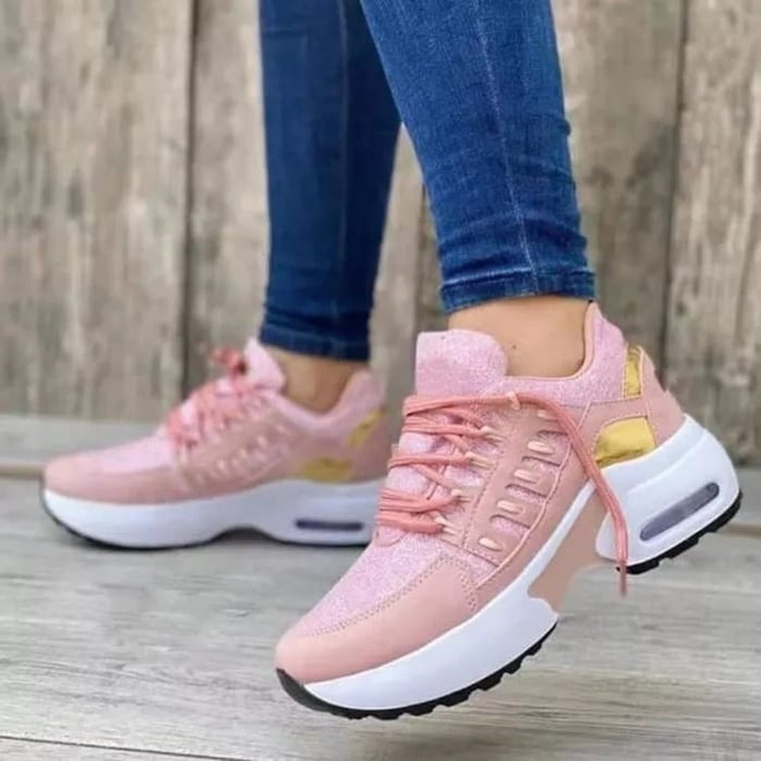 Women's Lace-Up Trainers with Perforated Panel Detail and Chunky Platform Sole
