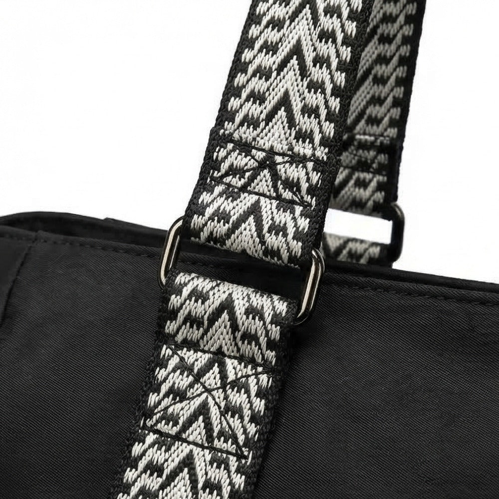 Women's Large Travel Tote Bag with Patterned Shoulder Strap