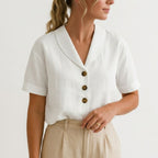 Women's Linen Blouse with Short Sleeve