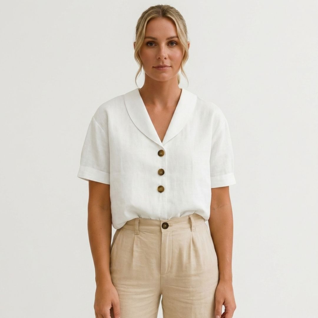 Women's Linen Blouse with Short Sleeve