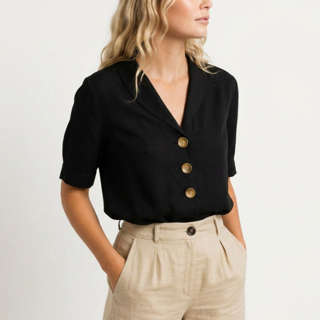 Women's Linen Blouse with Short Sleeve
