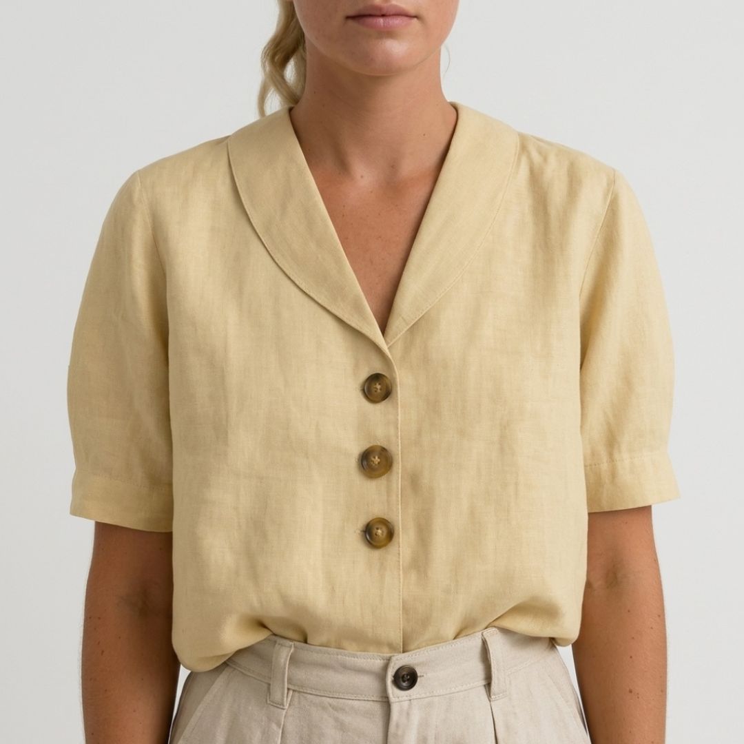 Women's Linen Blouse with Short Sleeve