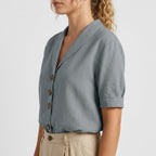 Women's Linen Blouse with Short Sleeve