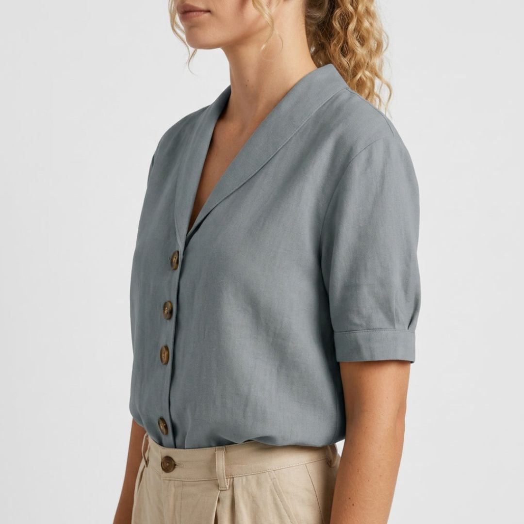 Women's Linen Blouse with Short Sleeve