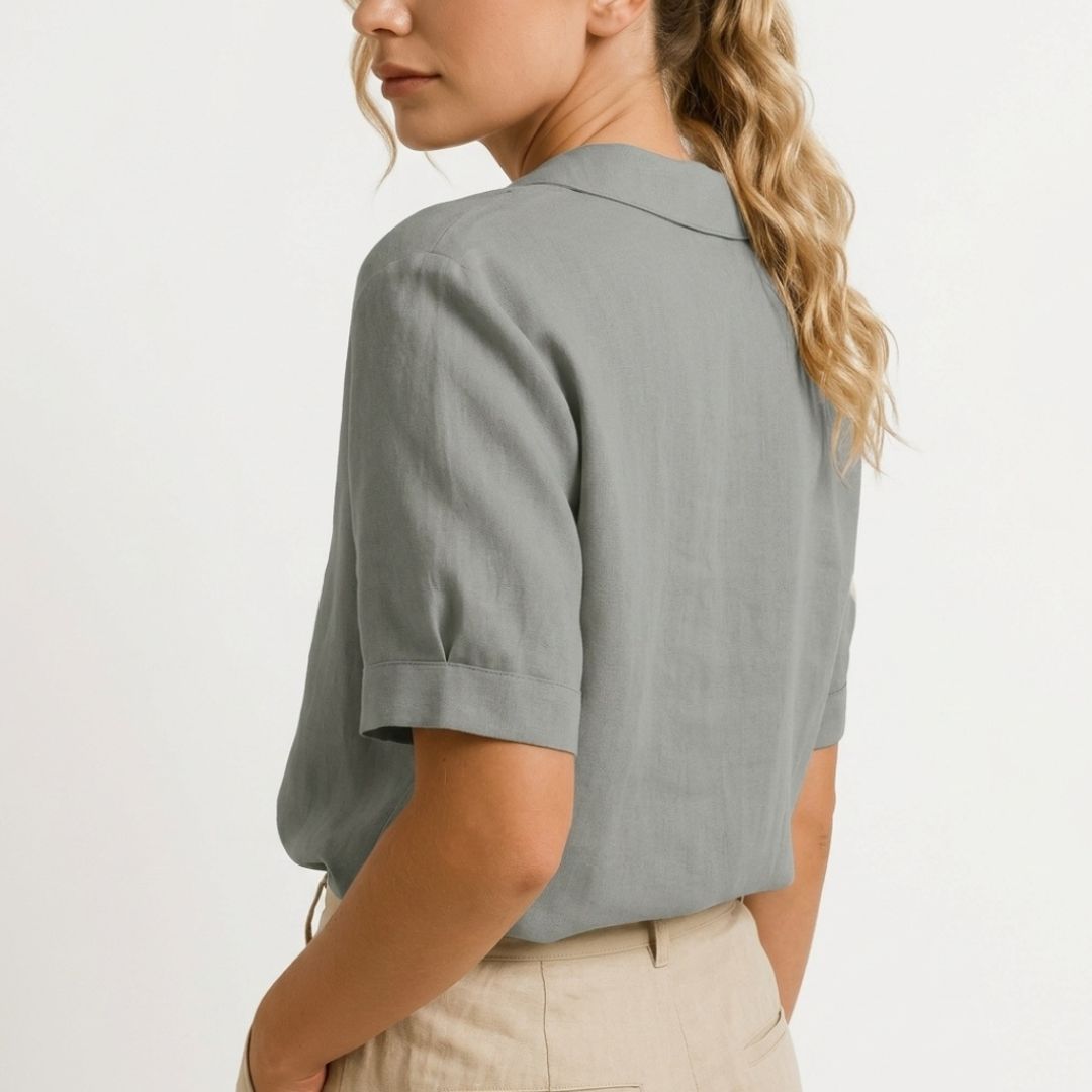 Women's Linen Blouse with Short Sleeve