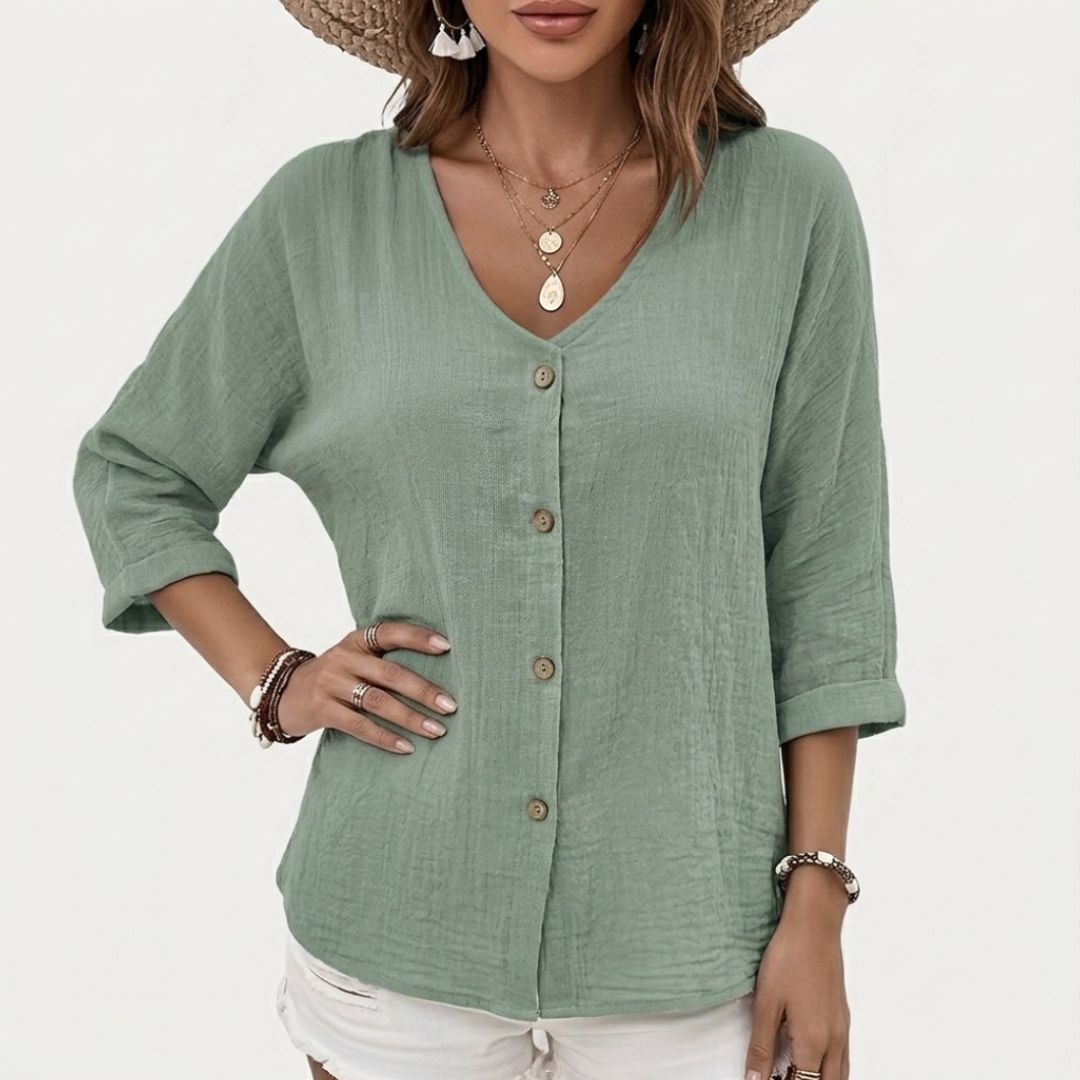 Women's Linen Blouse with V-Neck
