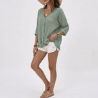 Women's Linen Blouse with V-Neck