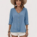 Women's Linen Blouse with V-Neck