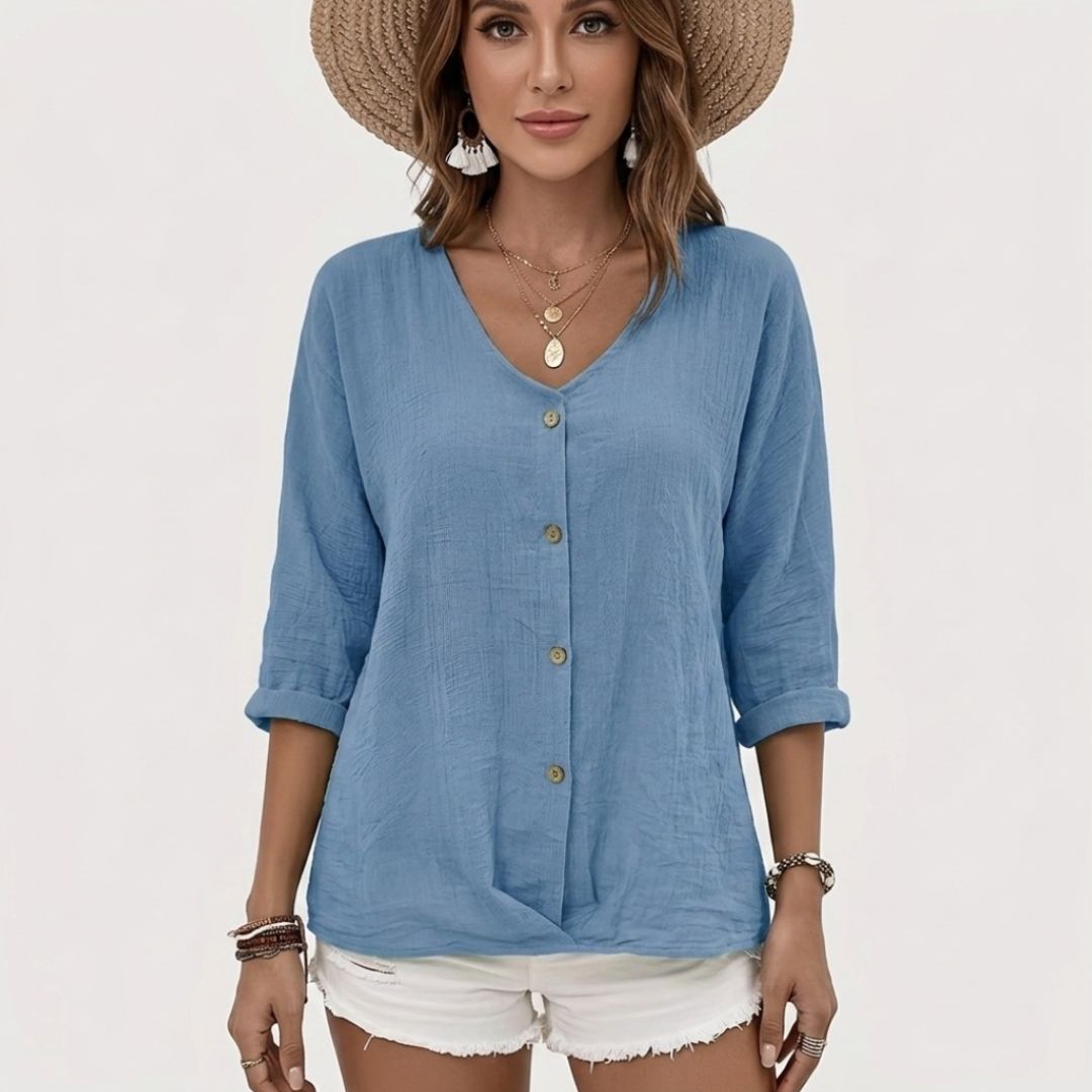 Women's Linen Blouse with V-Neck