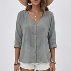 Women's Linen Blouse with V-Neck