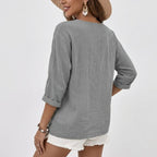 Women's Linen Blouse with V-Neck