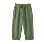Women's Linen Cropped Trousers with Pockets and Drawstring