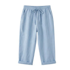 Women's Linen Cropped Trousers with Pockets and Drawstring