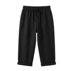 Women's Linen Cropped Trousers with Pockets and Drawstring