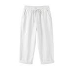 Women's Linen Cropped Trousers with Pockets and Drawstring